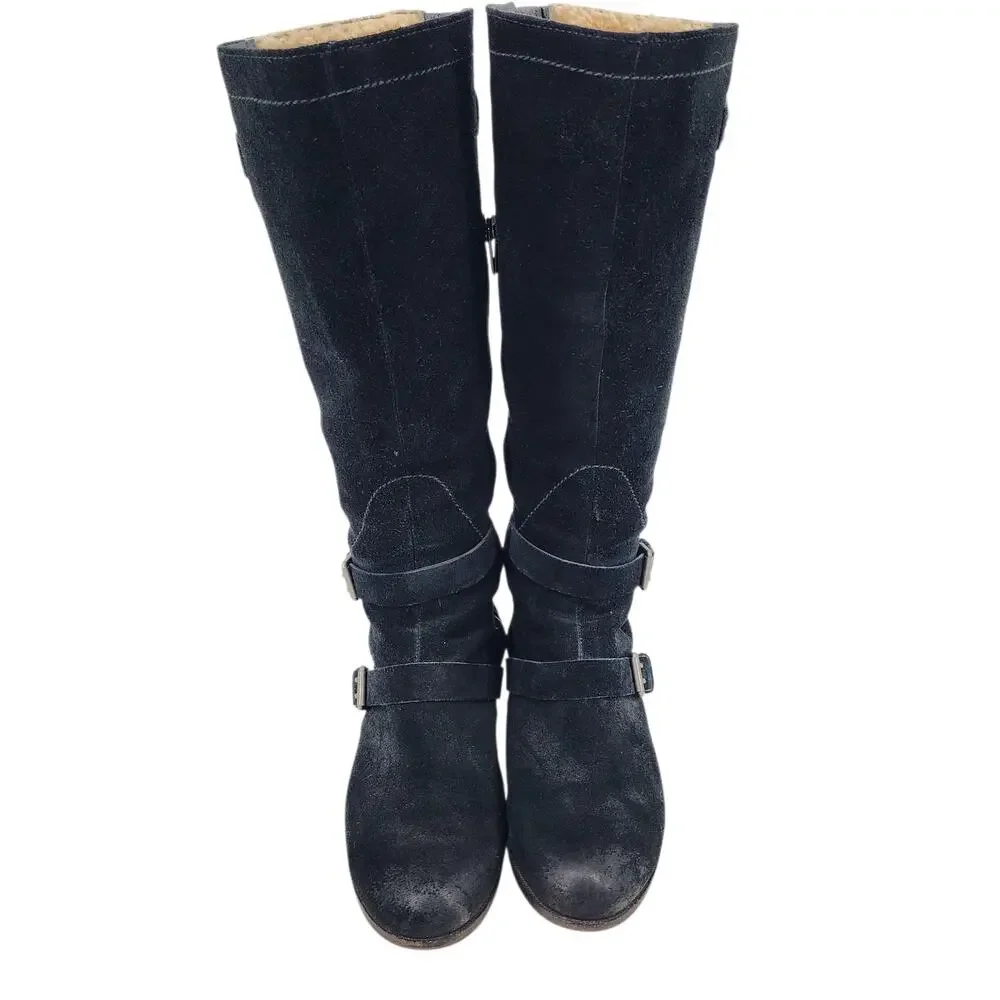 UGG Australia Black Suede Leather Shearling Cydnee Knee High Riding Boots Sz 8.5